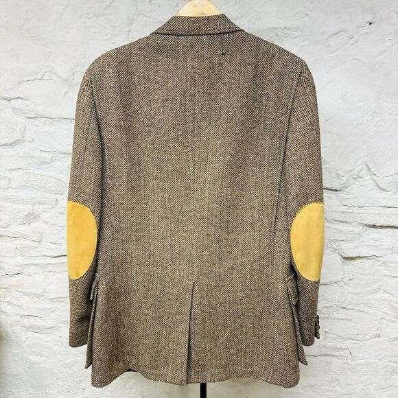 Pendleton Virgin Wool Blazer Suede Elbow Patches Jacket Tweed Herringbone Vtg - Picture 1 of 10